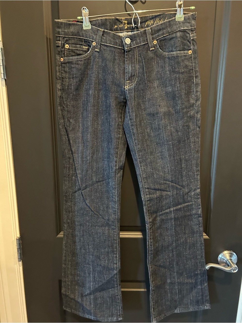 7 For All Mankind Dark Indigo Flare Wide Leg Jeans